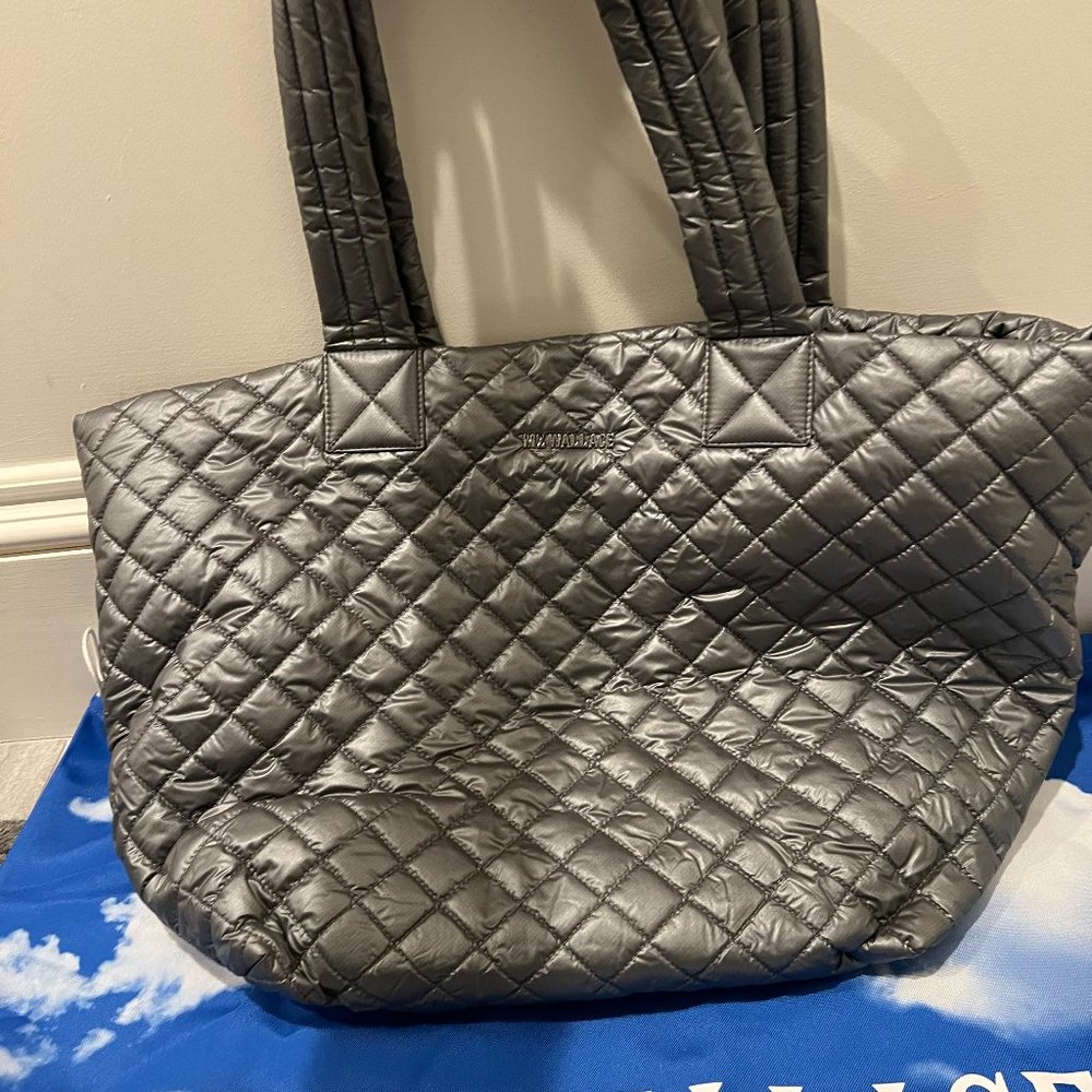 NWOT metallic grey medium mz wallace tote , never worn! dust bag included